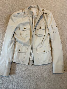 NWOT Tory Burch Women's Cream Leather Military-Style Jacket